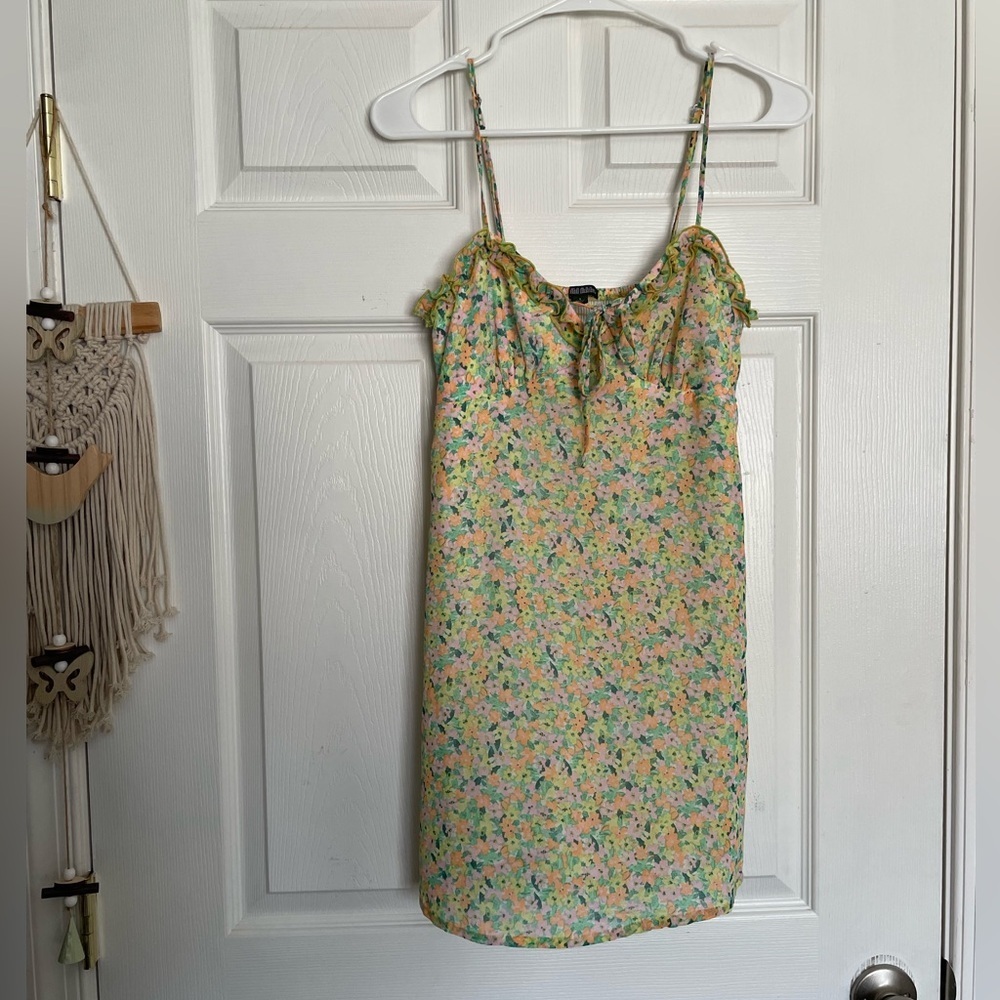 Wild Fable Women’s Small Floral Spaghetti Strap Slip Mini Dress Yellow Pink
